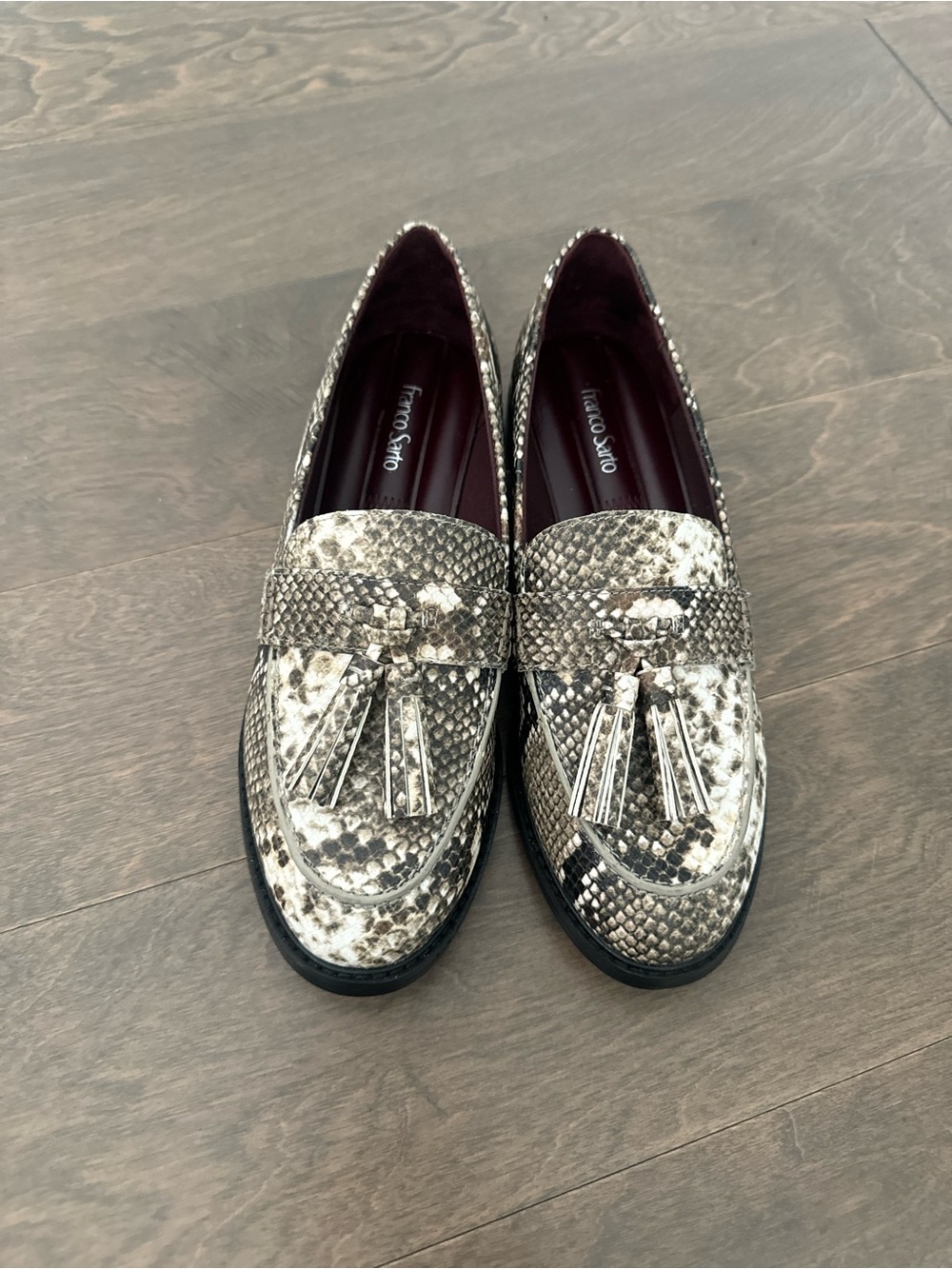 Franco Sarto Snake-Print Tassel Loafers - Beige, Brown, Black